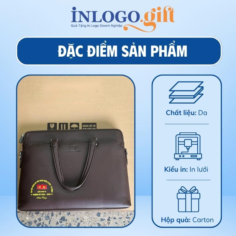 Cặp da in logo màu nâu đen CD-04