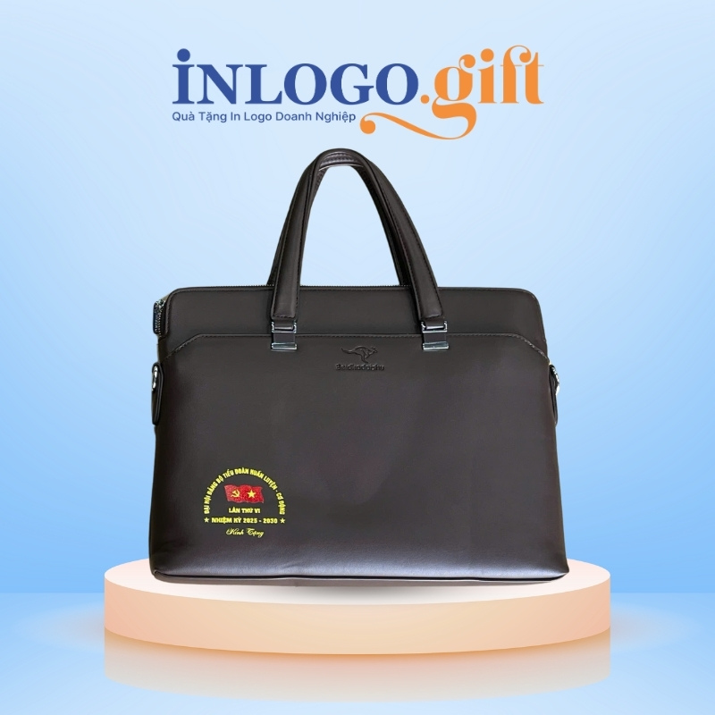 Cặp da in logo màu nâu đen CD-04