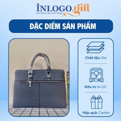 Cặp Da In Logo màu xanh dương 39x29x7cm