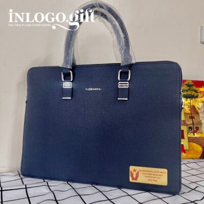 Cặp Da In Logo màu xanh dương 39x29x7cm