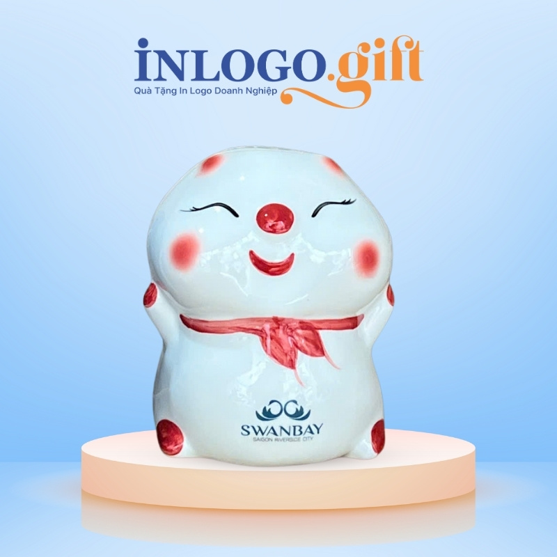 Heo đất in logo màu trắng bánh bao