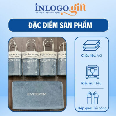 Khăn thêu logo màu xanh xám
