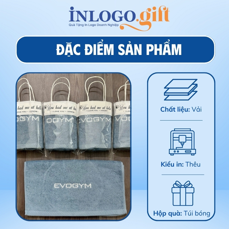Khăn thêu logo màu xanh xám