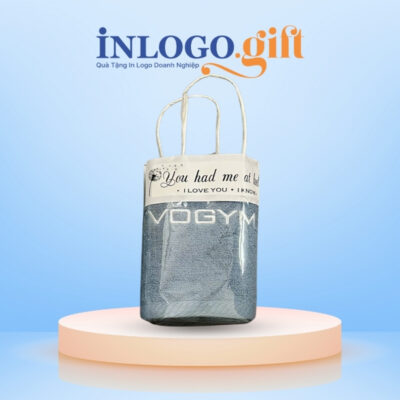 Khăn thêu logo màu xanh xám