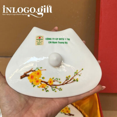 Khay mứt in logo 6 món dáng hoa 5 cánh họa tiết vẽ tay hoa mai KM-03