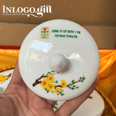 Khay mứt in logo 6 món dáng hoa 5 cánh họa tiết vẽ tay hoa mai KM-03
