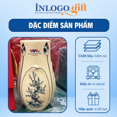 Lọ hoa in logo màu vàng hanh họa tiết hoa mai đen 27cm LH-01