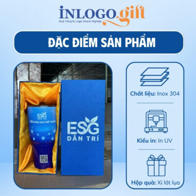 Ly giữ nhiệt in logo màu xanh dương dung tích 900ml