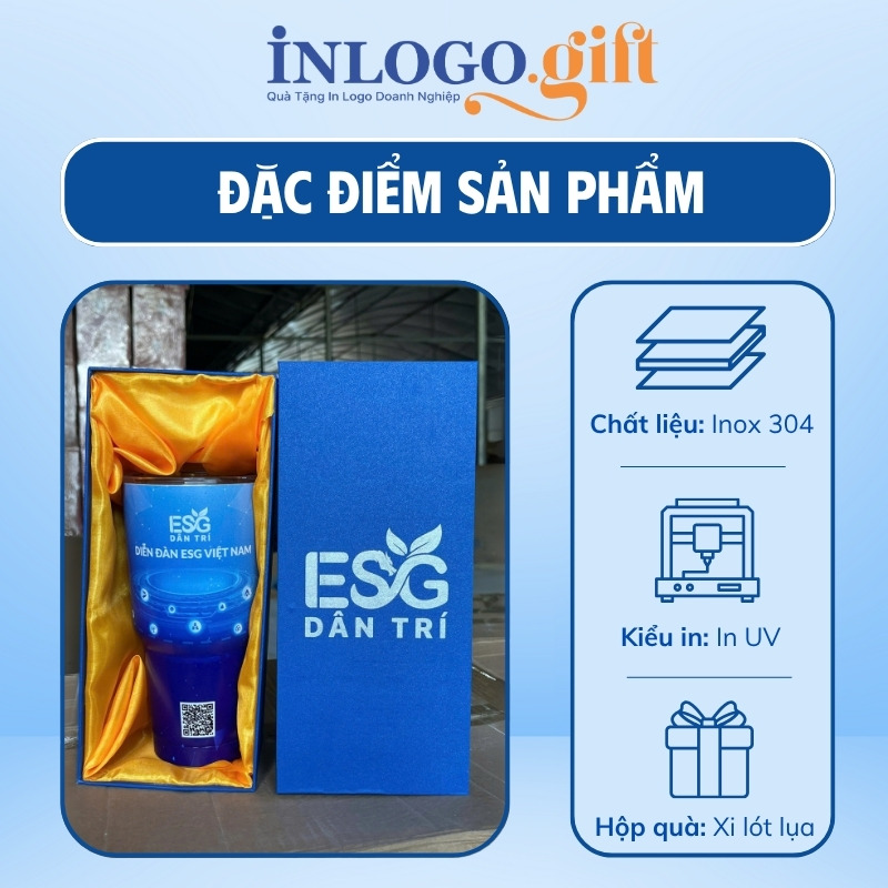 Ly giữ nhiệt in logo màu xanh dương dung tích 900ml