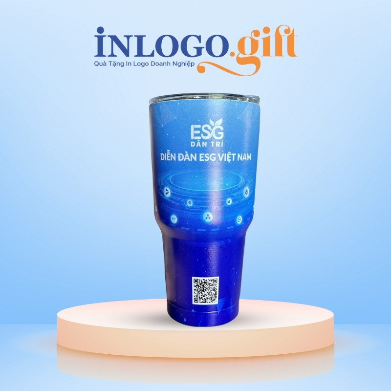 Ly giữ nhiệt in logo màu xanh dương dung tích 900ml