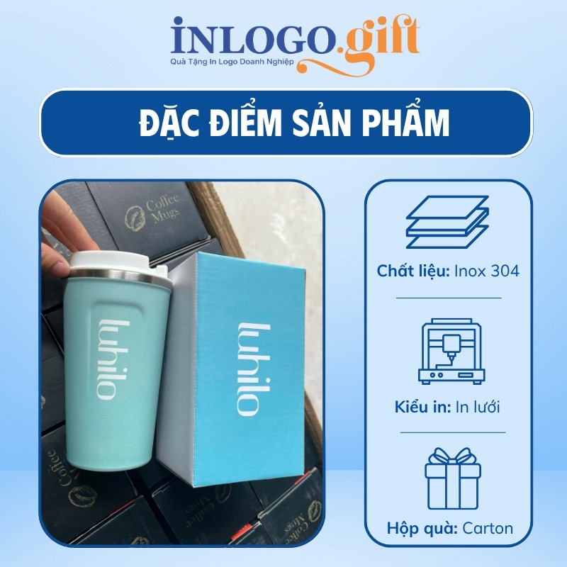 Ly giữ nhiệt in logo màu xanh ngọc dung tích 510ml
