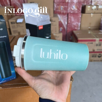 Ly giữ nhiệt in logo màu xanh ngọc dung tích 510ml