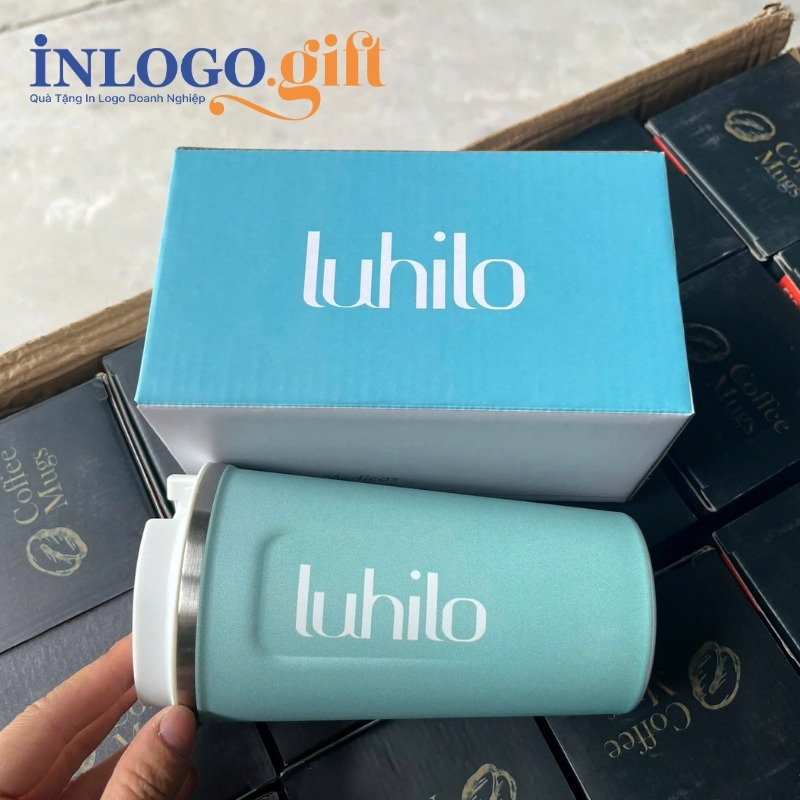 Ly giữ nhiệt in logo màu xanh ngọc dung tích 510ml