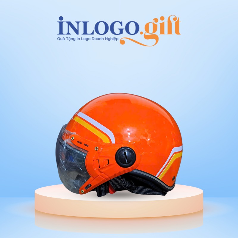 Mũ bảo hiểm in logo nửa đầu có kính sơn bóng màu cam MBH-03
