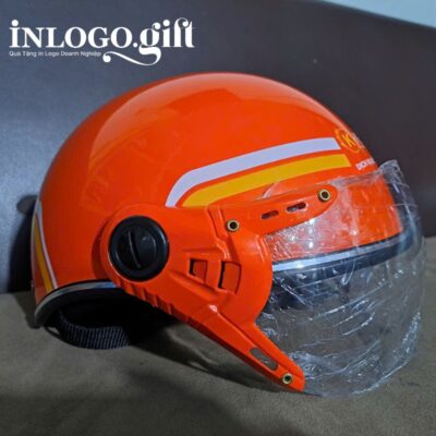 Mũ bảo hiểm in logo nửa đầu có kính sơn bóng màu cam MBH-03