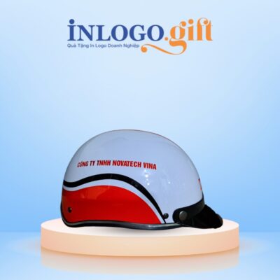 Mũ bảo hiểm in logo nửa đầu không kính sơn bóng màu đỏ, đen và trắng MBH-02