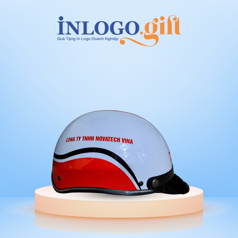 Mũ bảo hiểm in logo nửa đầu không kính sơn bóng màu đỏ, đen và trắng MBH-02