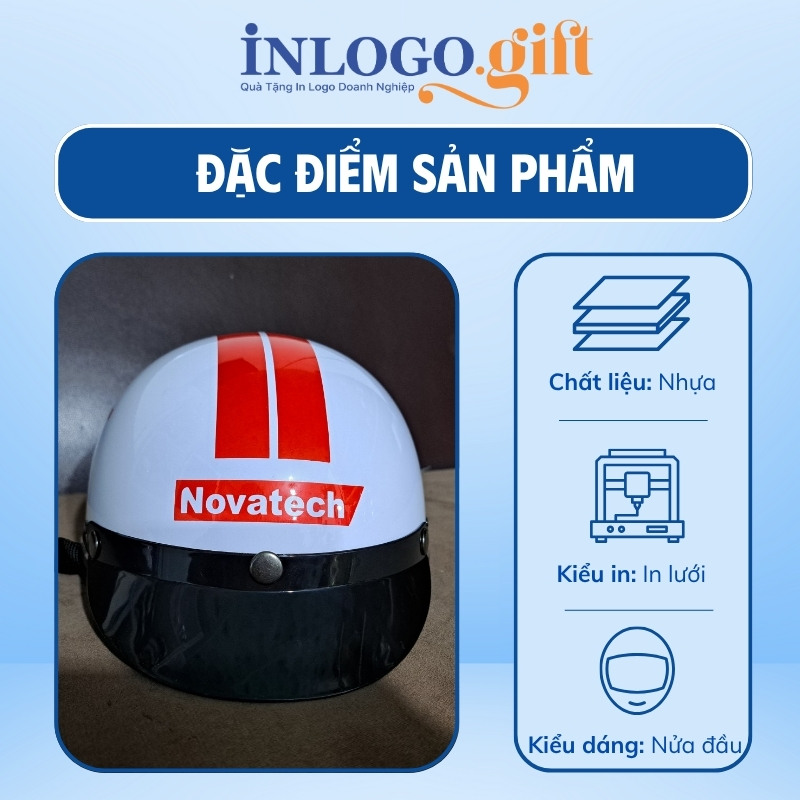 Mũ bảo hiểm in logo nửa đầu không kính sơn bóng màu đỏ, đen và trắng MBH-02
