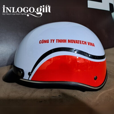Mũ bảo hiểm in logo nửa đầu không kính sơn bóng màu đỏ, đen và trắng MBH-02