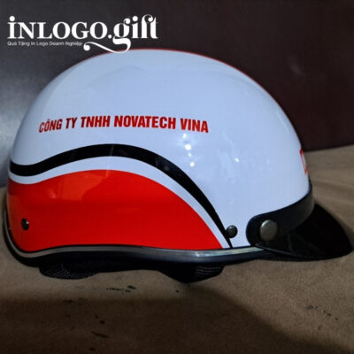 Mũ bảo hiểm in logo nửa đầu không kính sơn bóng màu đỏ, đen và trắng MBH-02