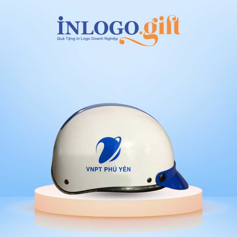 Mũ bảo hiểm in logo nửa đầu không kính sơn bóng màu xanh dương MBH-04