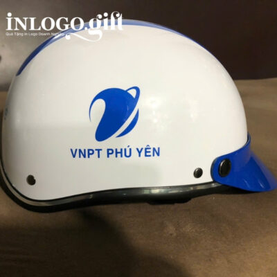 Mũ bảo hiểm in logo nửa đầu không kính sơn bóng màu xanh dương MBH-04