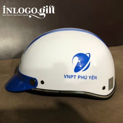 Mũ bảo hiểm in logo nửa đầu không kính sơn bóng màu xanh dương MBH-04