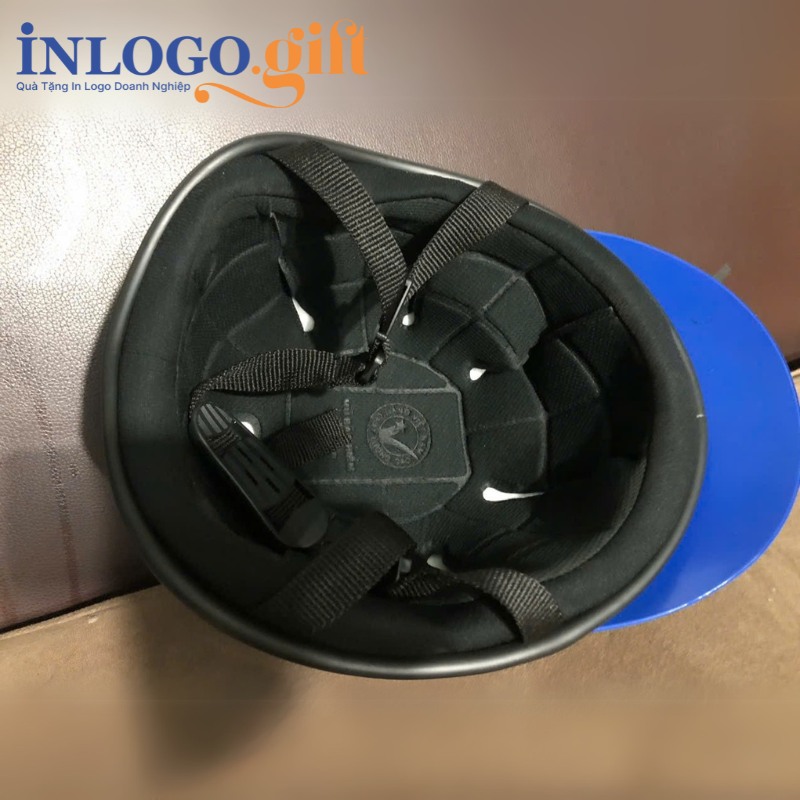 Mũ bảo hiểm in logo nửa đầu không kính sơn bóng màu xanh dương MBH-04