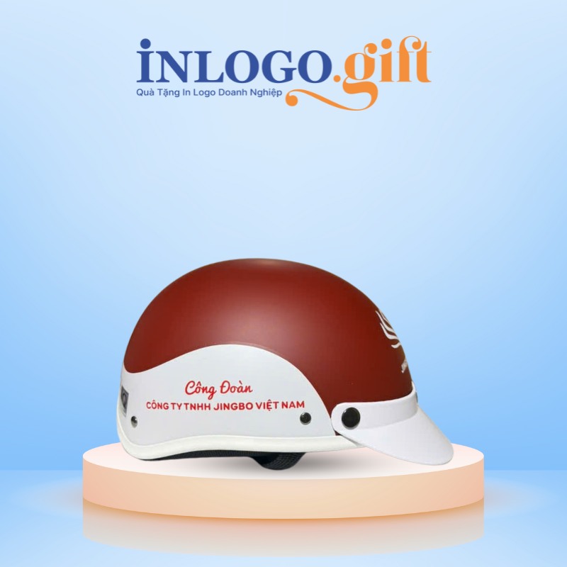 Mũ bảo hiểm in logo nửa đầu không kính sơn nhám màu đỏ và trắng MBH-01