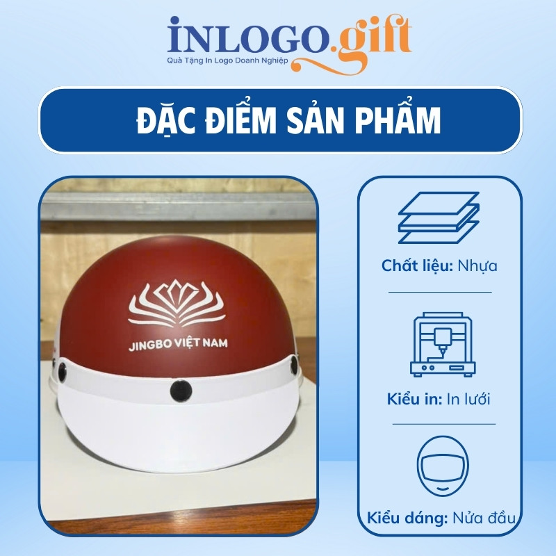 Mũ bảo hiểm in logo nửa đầu không kính sơn nhám màu đỏ và trắng MBH-01