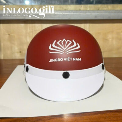 Mũ bảo hiểm in logo nửa đầu không kính sơn nhám màu đỏ và trắng MBH-01