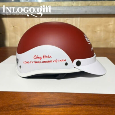 Mũ bảo hiểm in logo nửa đầu không kính sơn nhám màu đỏ và trắng MBH-01