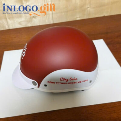 Mũ bảo hiểm in logo nửa đầu không kính sơn nhám màu đỏ và trắng MBH-01