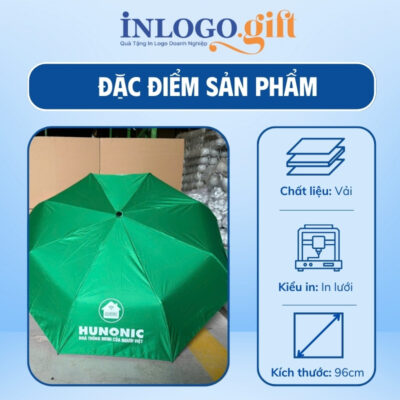 Ô dù in logo gấp 3 tự đẩy nút bấm nhựa vải pongee tráng keo đen màu xanh lá 96cm OD-03