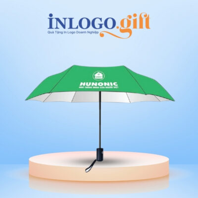Ô dù in logo gấp 3 tự đẩy nút bấm nhựa vải pongee tráng keo đen màu xanh lá 96cm OD-03