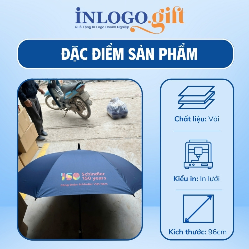 Ô dù in logo gấp 3 tự động 1 chiều vải pongee tráng keo đen màu xanh đen 96cm OD-04