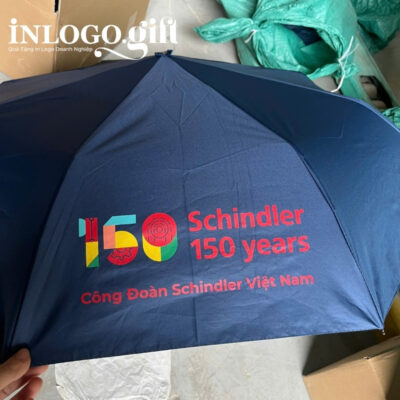 Ô dù in logo gấp 3 tự động 1 chiều vải pongee tráng keo đen màu xanh đen 96cm OD-04