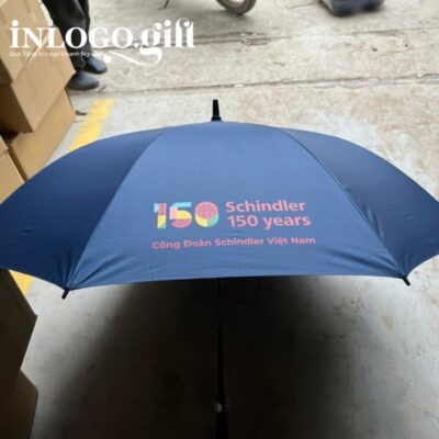 Ô dù in logo gấp 3 tự động 1 chiều vải pongee tráng keo đen màu xanh đen 96cm OD-04