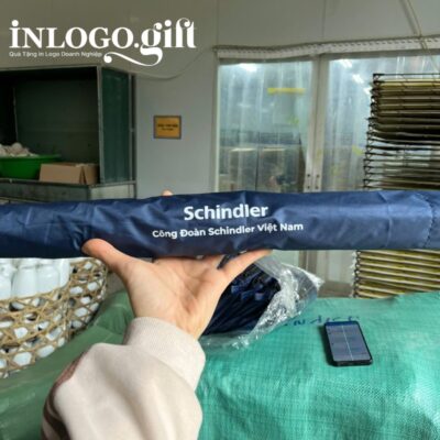 Ô dù in logo gấp 3 tự động 1 chiều vải pongee tráng keo đen màu xanh đen 96cm OD-04