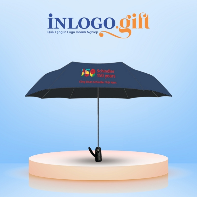 Ô dù in logo gấp 3 tự động 1 chiều vải pongee tráng keo đen màu xanh đen 96cm OD-04