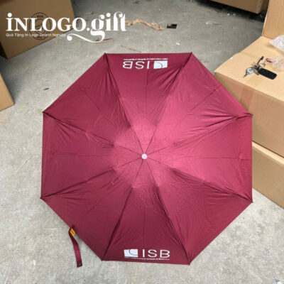 Ô dù in logo gấp 5 tự đẩy vải pongee tráng keo đen màu đỏ 96cm OD-01