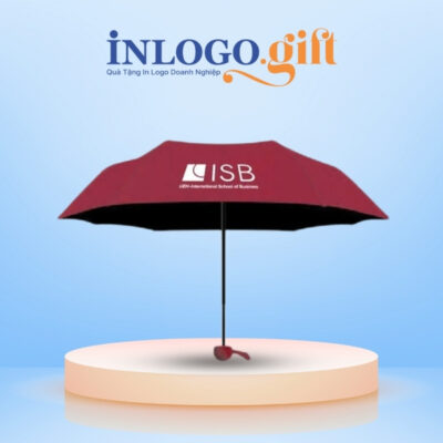 Ô dù in logo gấp 5 tự đẩy vải pongee tráng keo đen màu đỏ 96cm OD-01