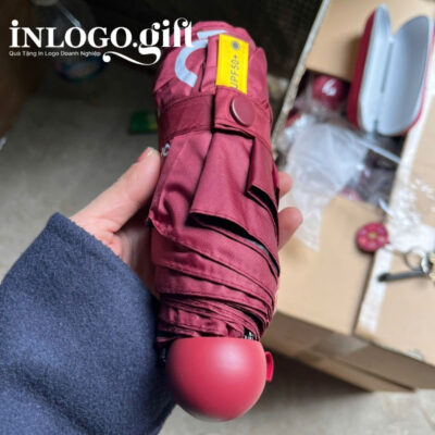 Ô dù in logo gấp 5 tự đẩy vải pongee tráng keo đen màu đỏ 96cm OD-01