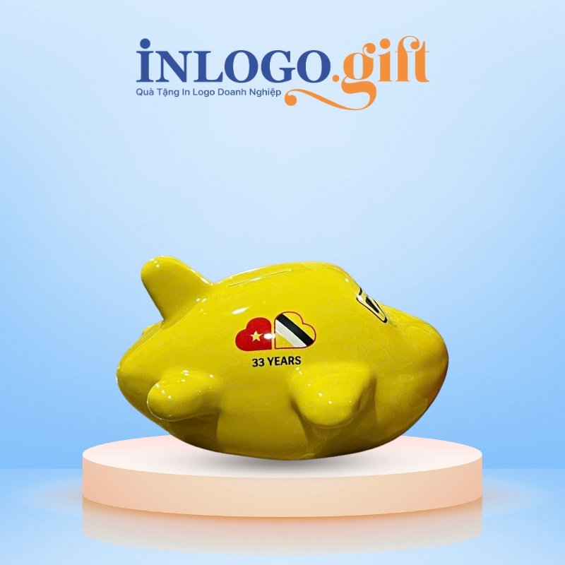 Ống tiết kiệm in logo màu vàng dáng máy bay