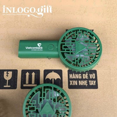 Quạt điện mini in logo cầm tay màu xanh lá 19cm QD-01