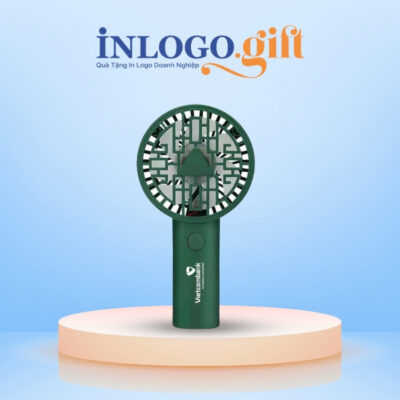 Quạt điện mini in logo cầm tay màu xanh lá 19cm QD-01