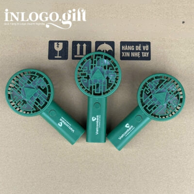 Quạt điện mini in logo cầm tay màu xanh lá 19cm QD-01