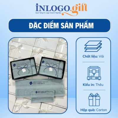 Set 2 khăn tắm và mặt thêu logo màu xanh mint