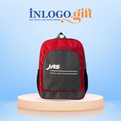 Balo in logo vải dù màu đỏ đen 35x25x10cm