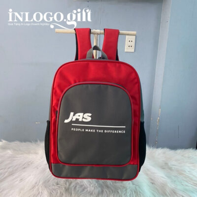 Balo in logo vải dù màu đỏ đen 35x25x10cm